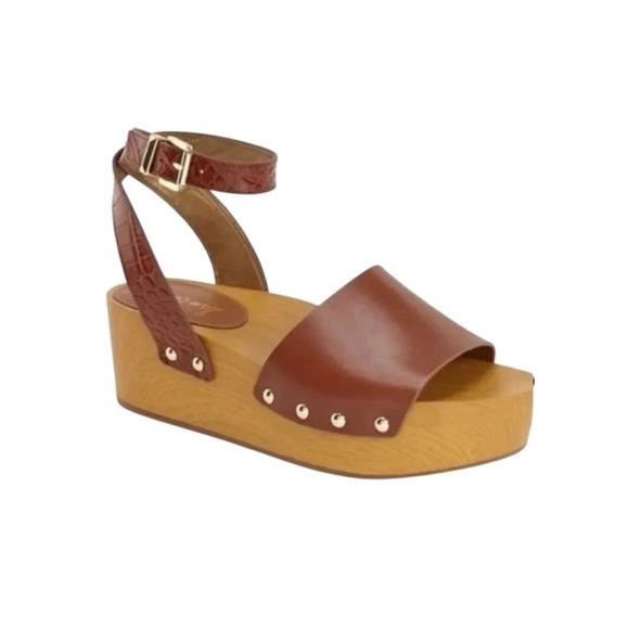 Sam Edelman Brynn Brown Leather Wedge Sandals Size 8 - Picture 1 of 15